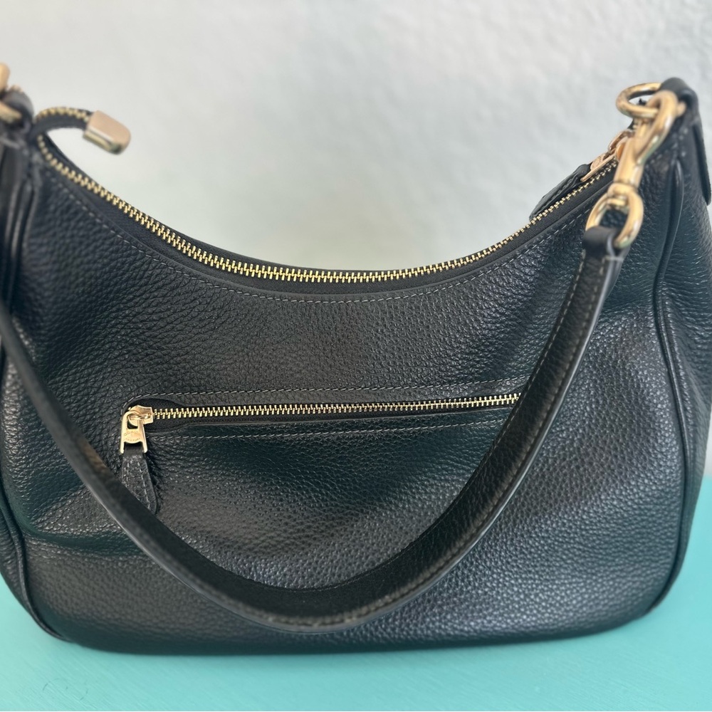 Coach Teri Hobo Bag - Black Pebbled Leather with Gold Embellishments - NWT - Picture 4 of 10
